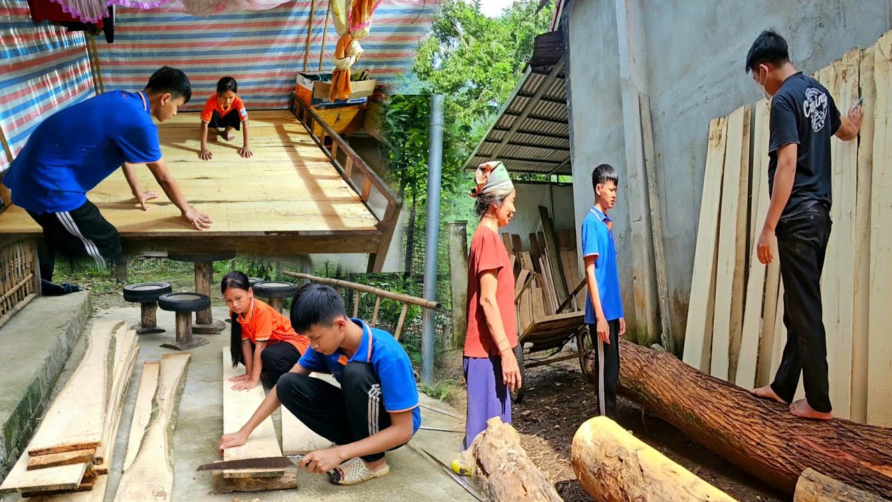 The two orphans worked together to repair the bed, replacing it with sturdier boards.