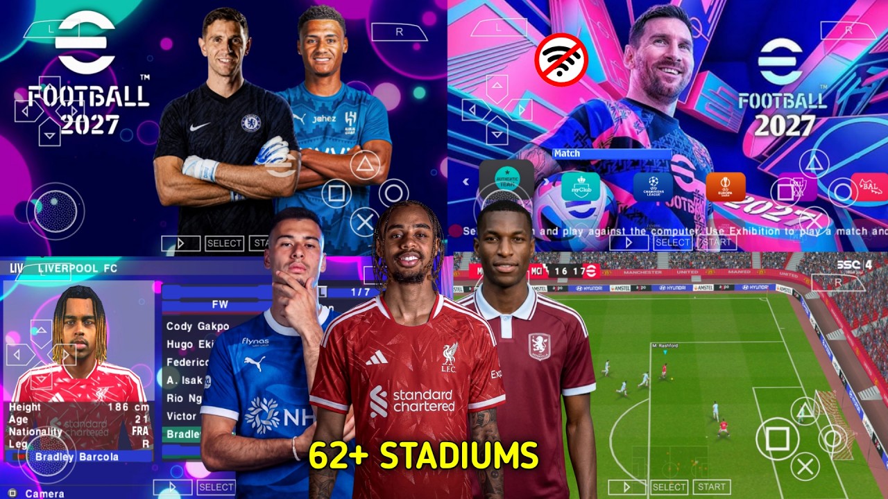 eFootball PES 2027 PPSSPP Камера PS5 Полное обновление UCL Формы 26/27 Реалистичные лица Новые тр...