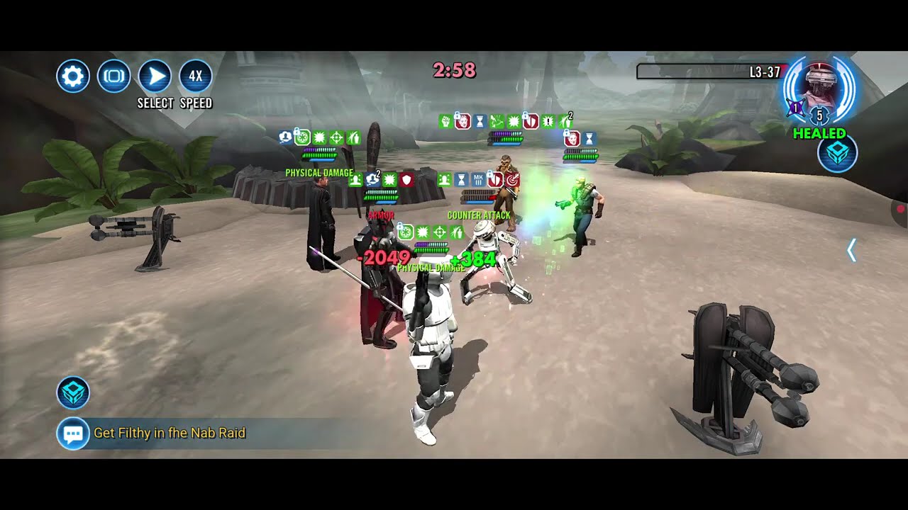 [3v3] DTMG/Gideon/Scout (25% TM, 100% dmg) vs. Dash/Vandor/L3 (L9 Dash, 100% dodge): 57 banners