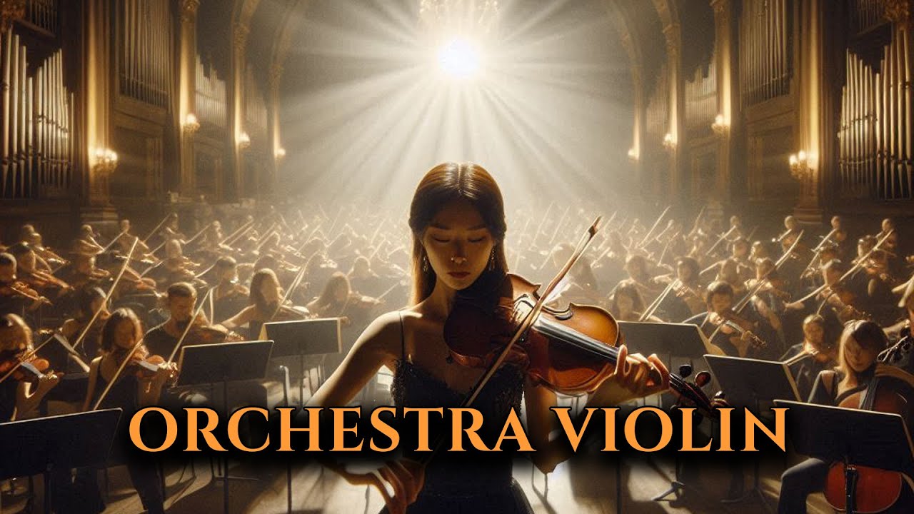 Cinematic Violin Serenity: Solo Performance by Elegant Young Woman in a Serene Classical Hall