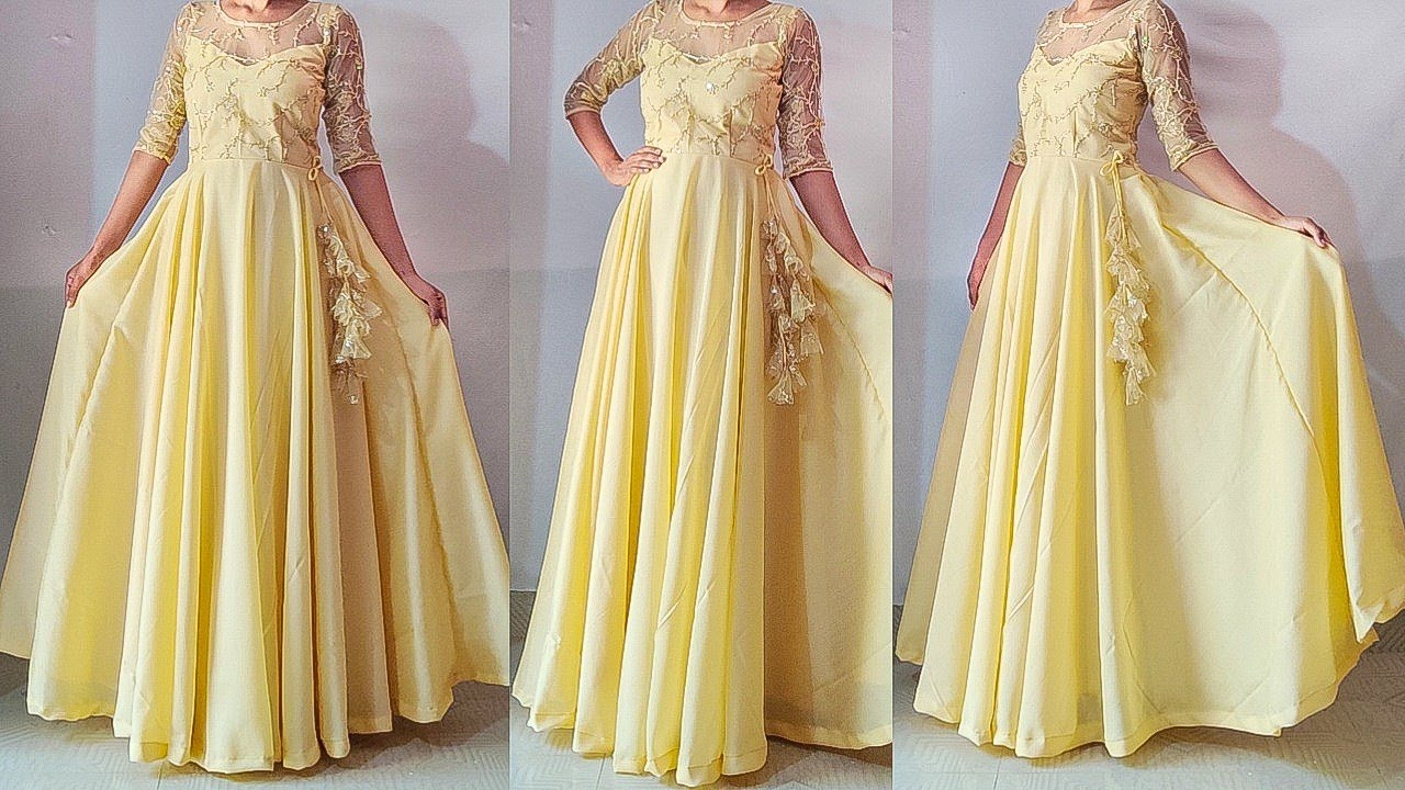 Designer party wear long dress cutting & stitching | transperant boatneck dress cutting stitching