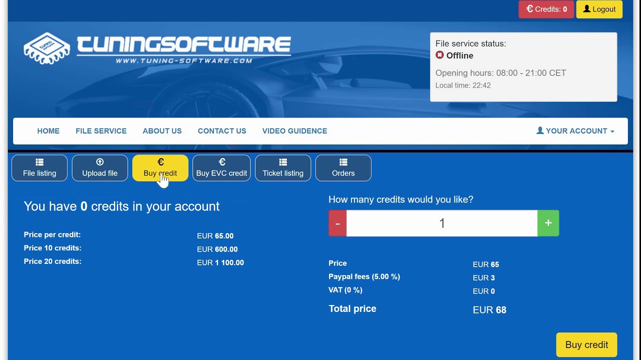 Tuning-software.com - Register Account and Buy Credits