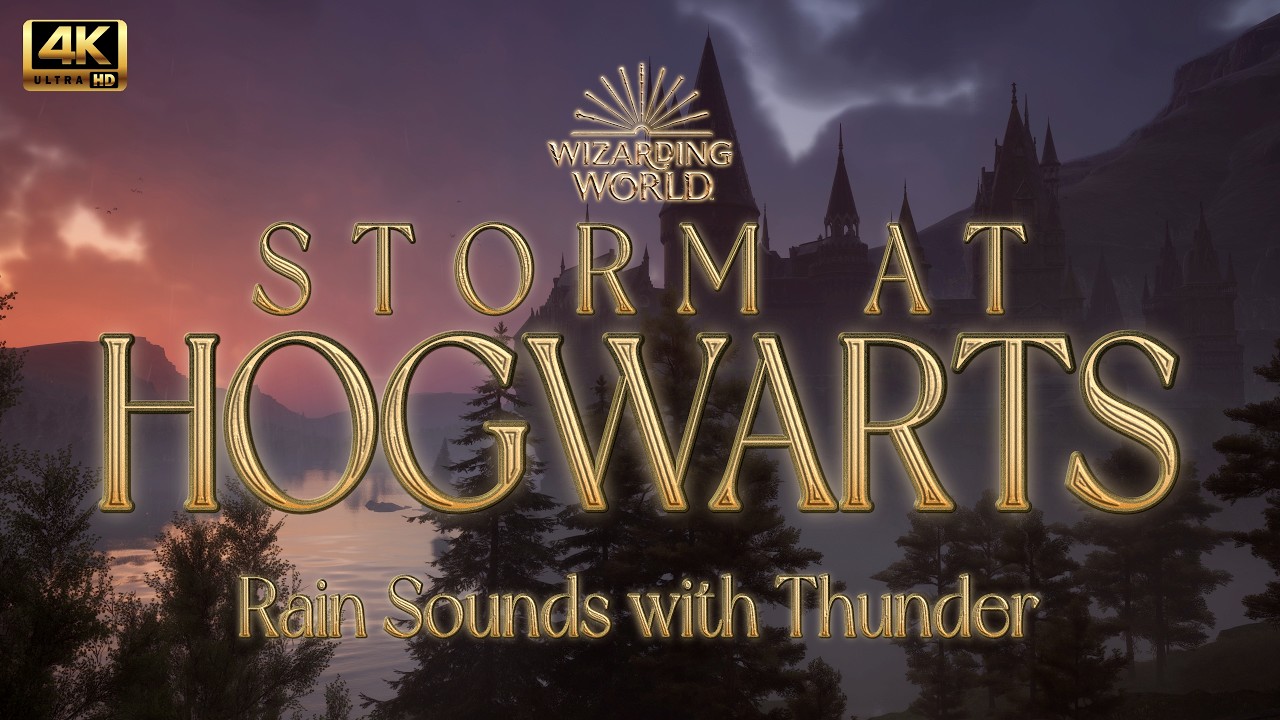 2 Hours | Rain Sounds with Thunder at Hogwarts, Study, Focus & Sleeping🌙 | Harry Potter