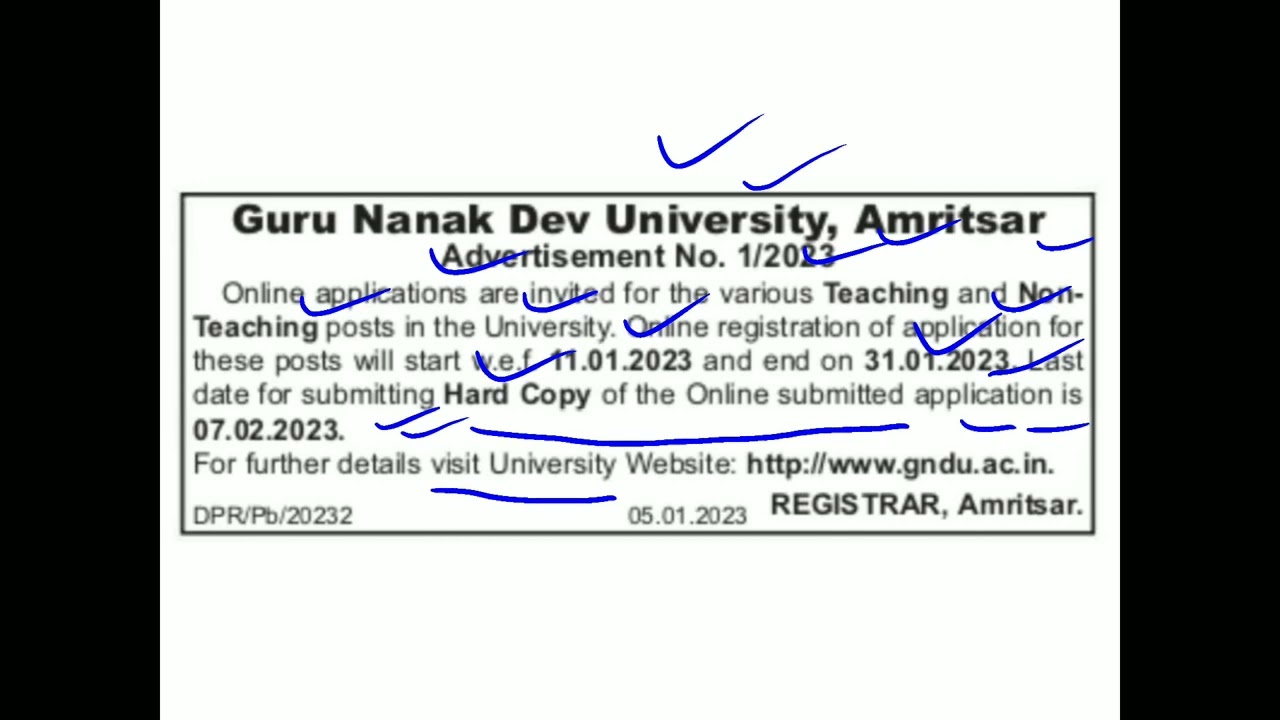 GNDU Amritsar Teaching And Non-Teaching Posts Recruitment 2023 Out Adv. 1 Of 2023.