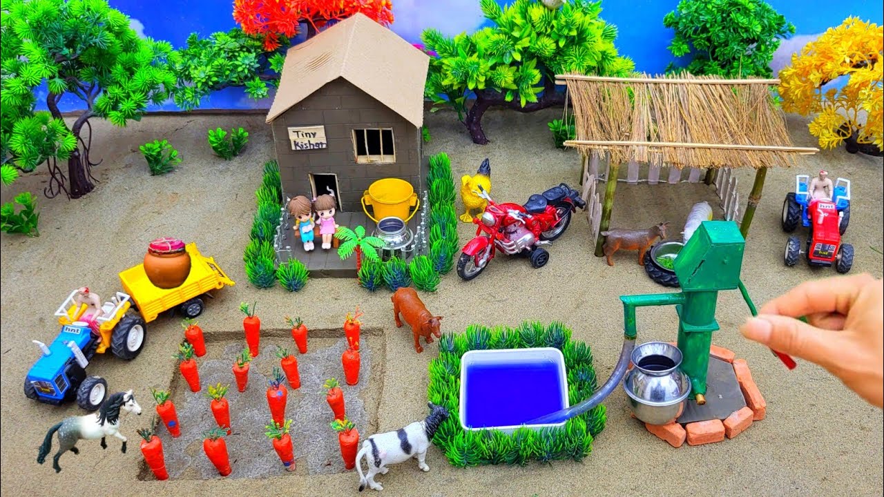 Diy diorama making miniature woodworking house of animals science project | mini water pump science