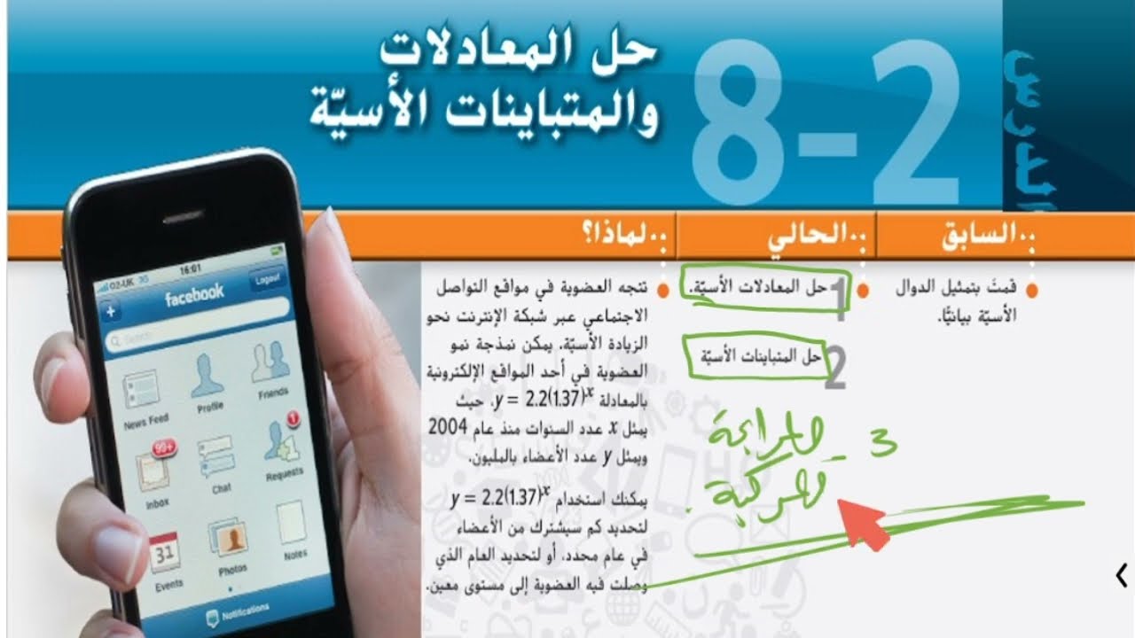 الوحدة 8 الدرس 2 - حل المعادلات و المتباينات الأسية - العاشر المتقدم رياضيات