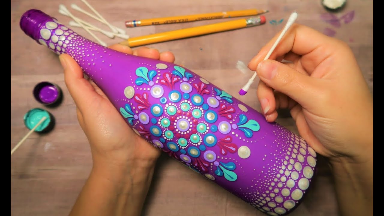EASY Dot Mandala Art Bottle Painting Using ONLY Qtip Toothpick Pencil | How To Lydia May