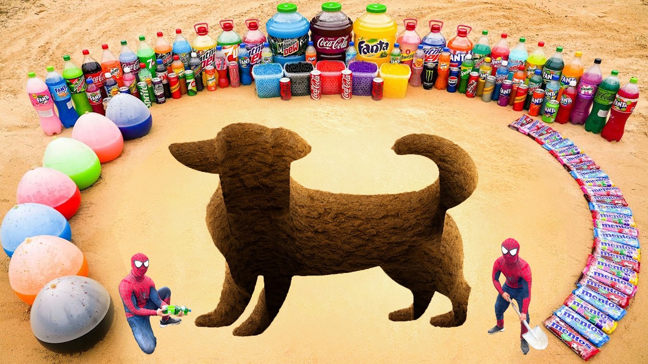 How to make Dog pit with Cement, Balloon of Orbeez, Big Coca Cola, Fanta, Mtn Dew, Sodas vs Mentos