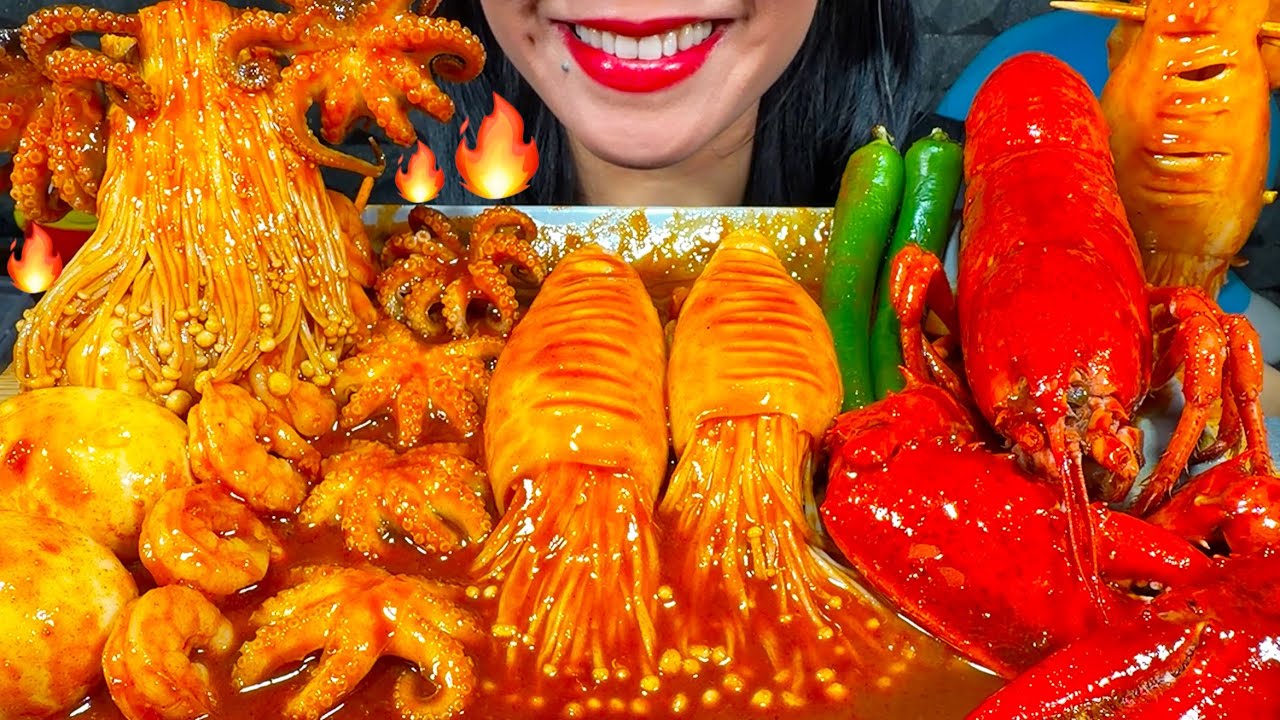 ASMR SPICY SEAFOOD BOIL *makanan laut pedas* 먹방 MUKBANG MASSIVE Eating Sounds
