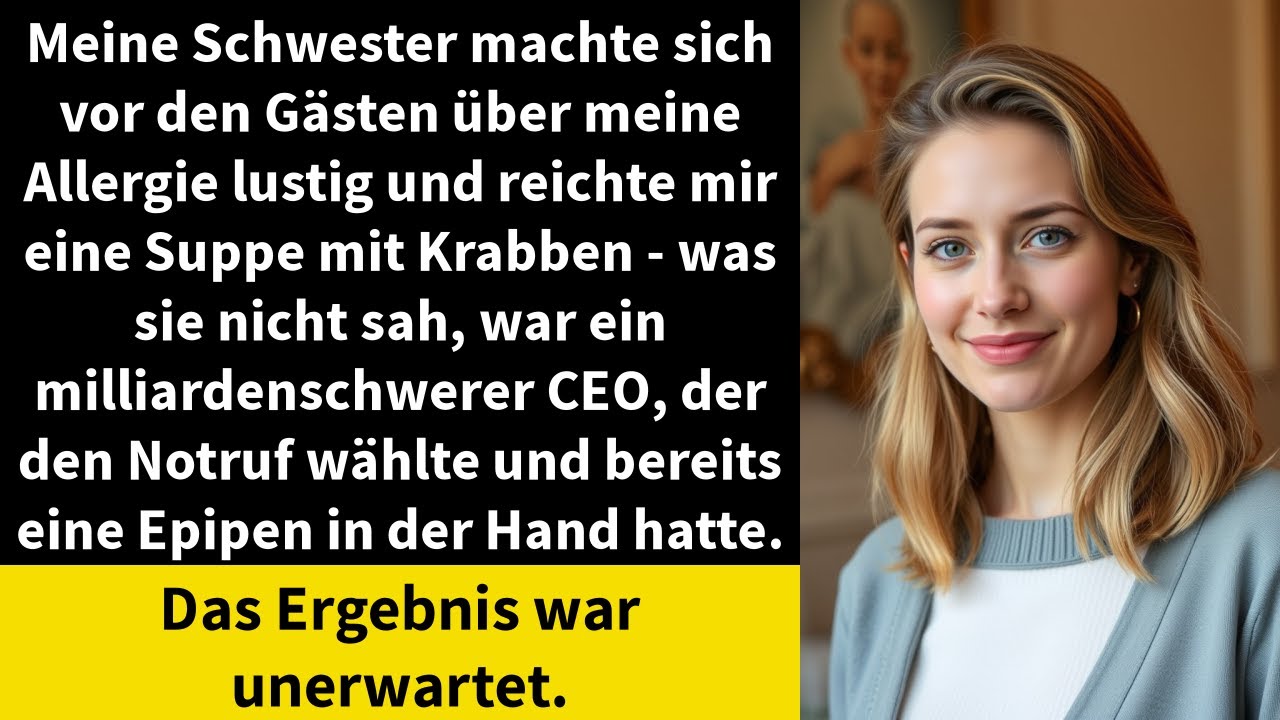 Meine Schwester machte sich vor den Gästen über meine Allergie lustig und reichte mir eine Suppe mit