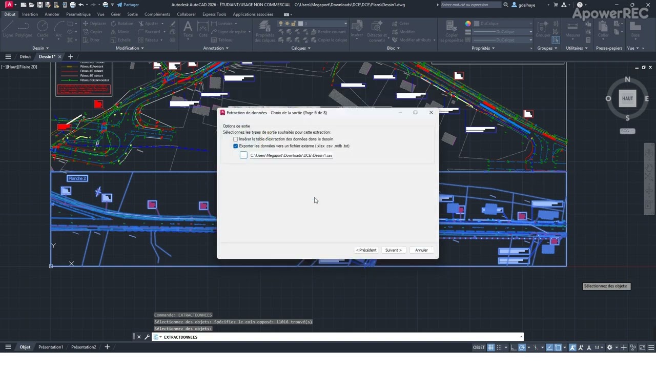 Extraire un fichier csv d'autocad pour l'utiliser dans QGIS