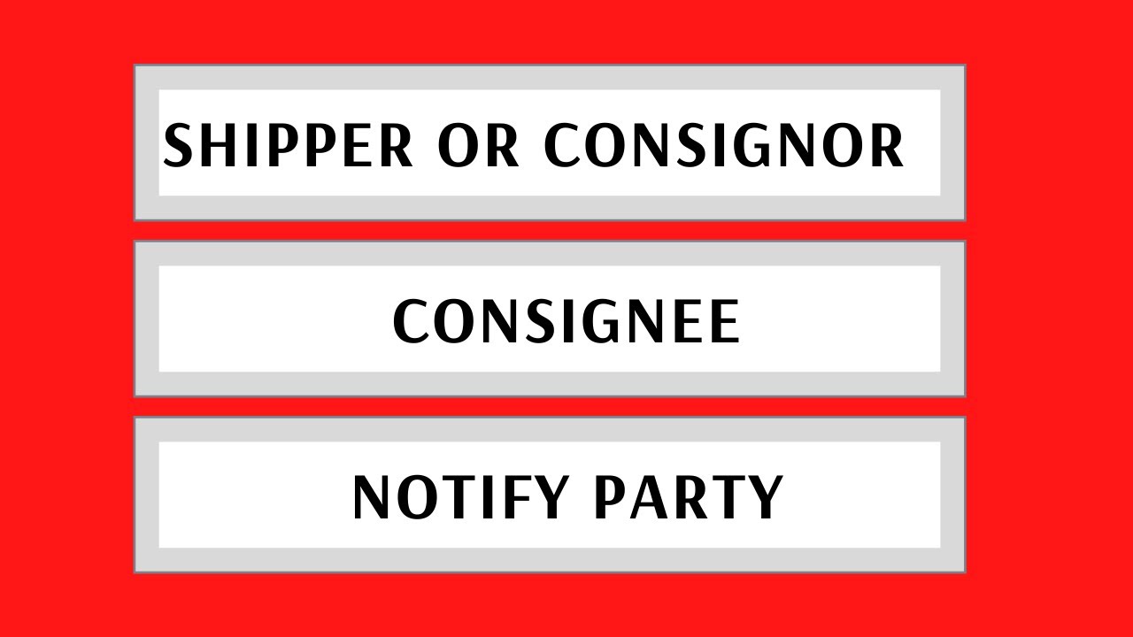 Shipper on bill of lading,Consignee meaning, Notify party, कंसाइनर, कंसाइनी, सूचित,