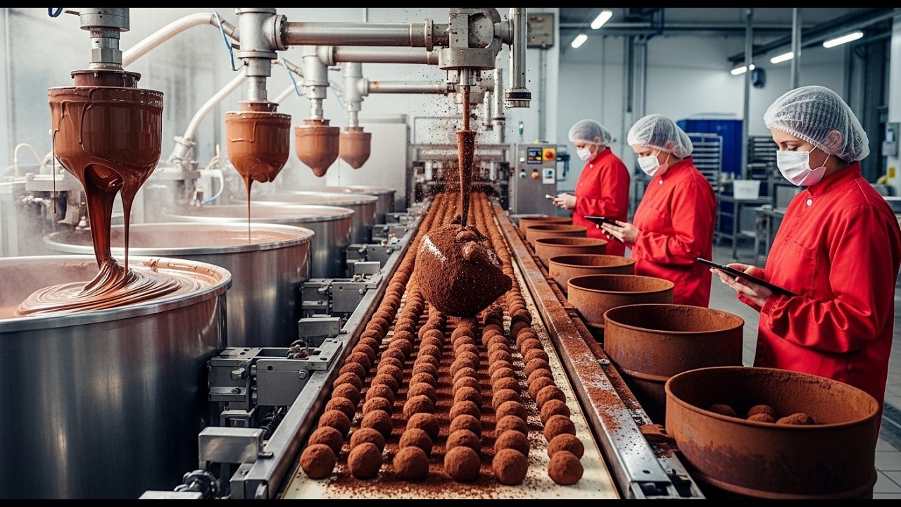 Inside the Giant Sugar Factory: Cocoa-Dusted Chocolate Truffles (Full Process)