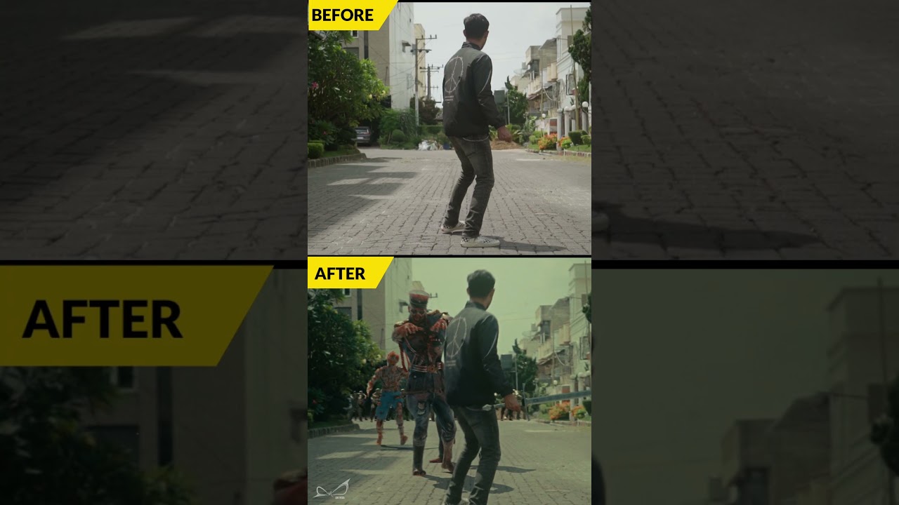 BEFORE AFTER war with zombie with blender #shorts  #filmmaking #vfx  #story #blender