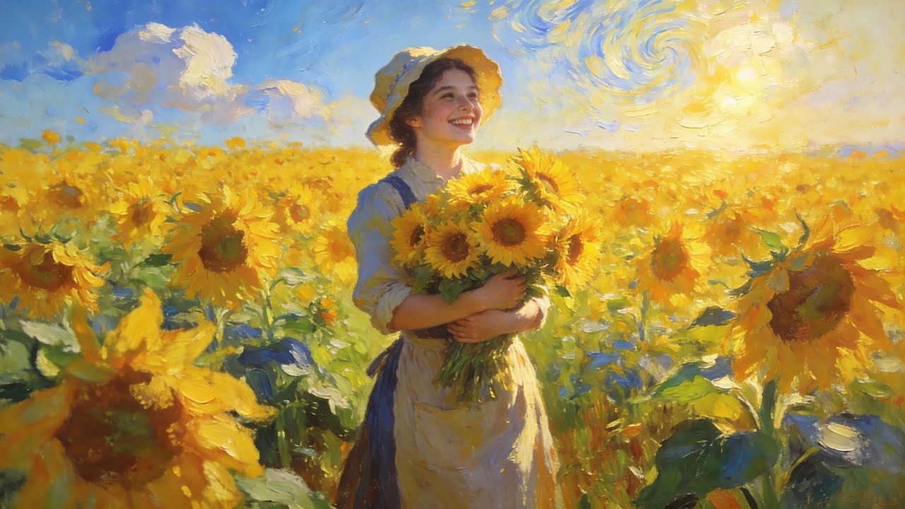【4K Relaxing Healing ASMR】Van Gogh's Sunflowers & Monet's Countryside Dream | 5-Minute Relaxation