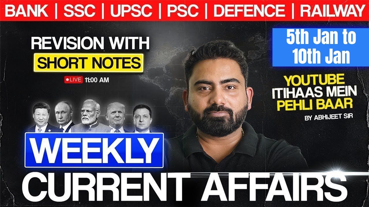 WEEKLY Current Affairs | 5th January to 10th January | with Short Notes | By Abhijeet Sir