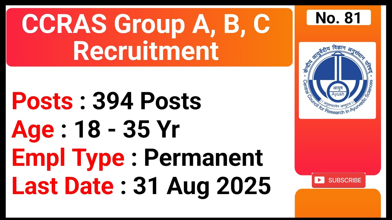 CCRAS Group A, B, C Recruitment 2025 | MTS Vacancy 2025 | Central Government Jobs