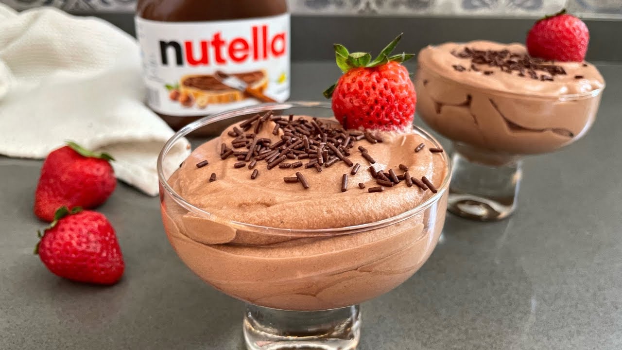 MOUSSE de NUTELLA SOLO 2 INGREDIENTES🍫 &iexcl;POSTRE SIN HORNO en 5 MINUTOS!❤️