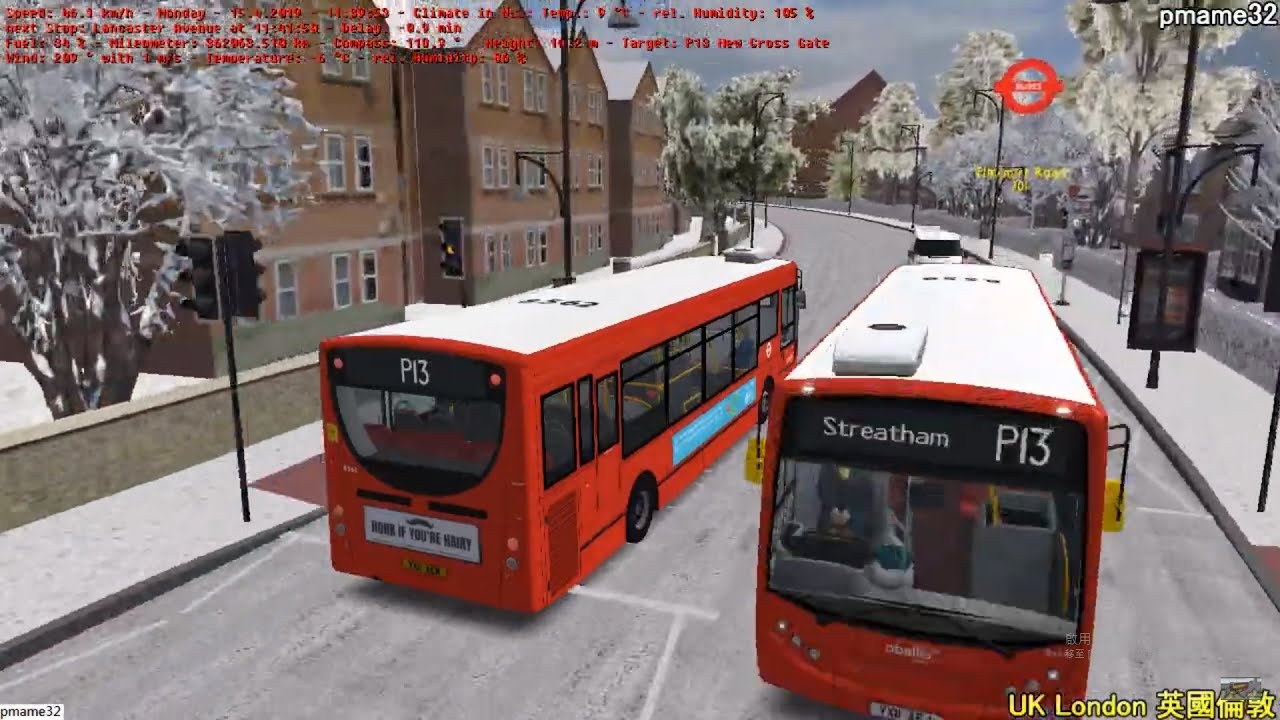Omsi 2 tour (1820) London bus P13 (partial) Streatham - Downton Ave,Christchurch Rd-West Dulwich Stn