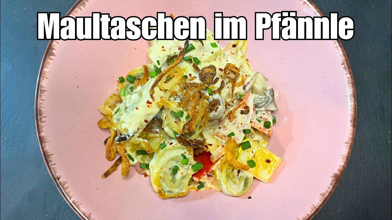 Cremige Maultaschenpfanne mit Speck & Gemüse in 20 Minuten fertig