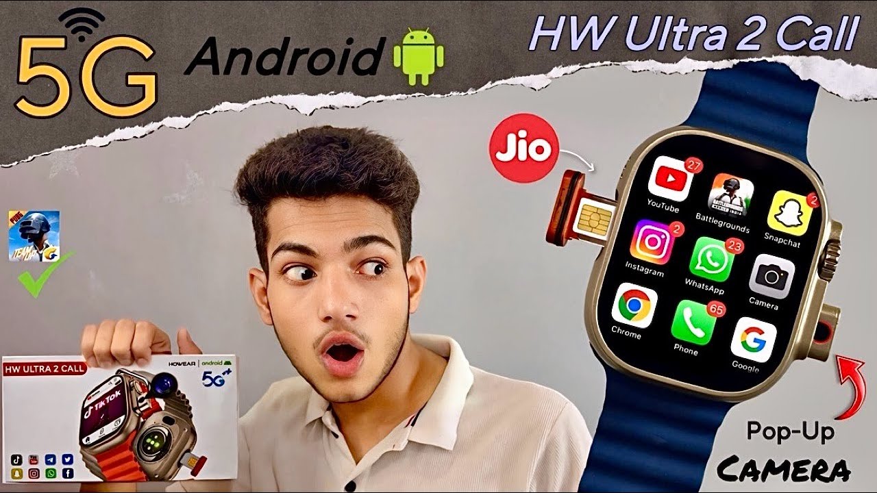 New 5G Android Smartwatch with Dual Pop-Up Camera Unboxing || HW Ultra 2 Call 🔥 4/64 Gb Game Watch