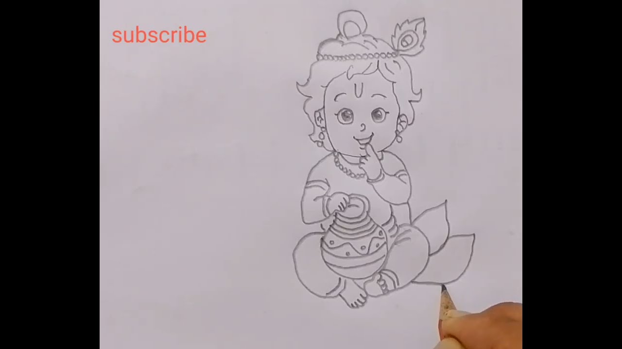 How to make lord Krishna drawing with lotus flower 🌷/pencil art drawing.