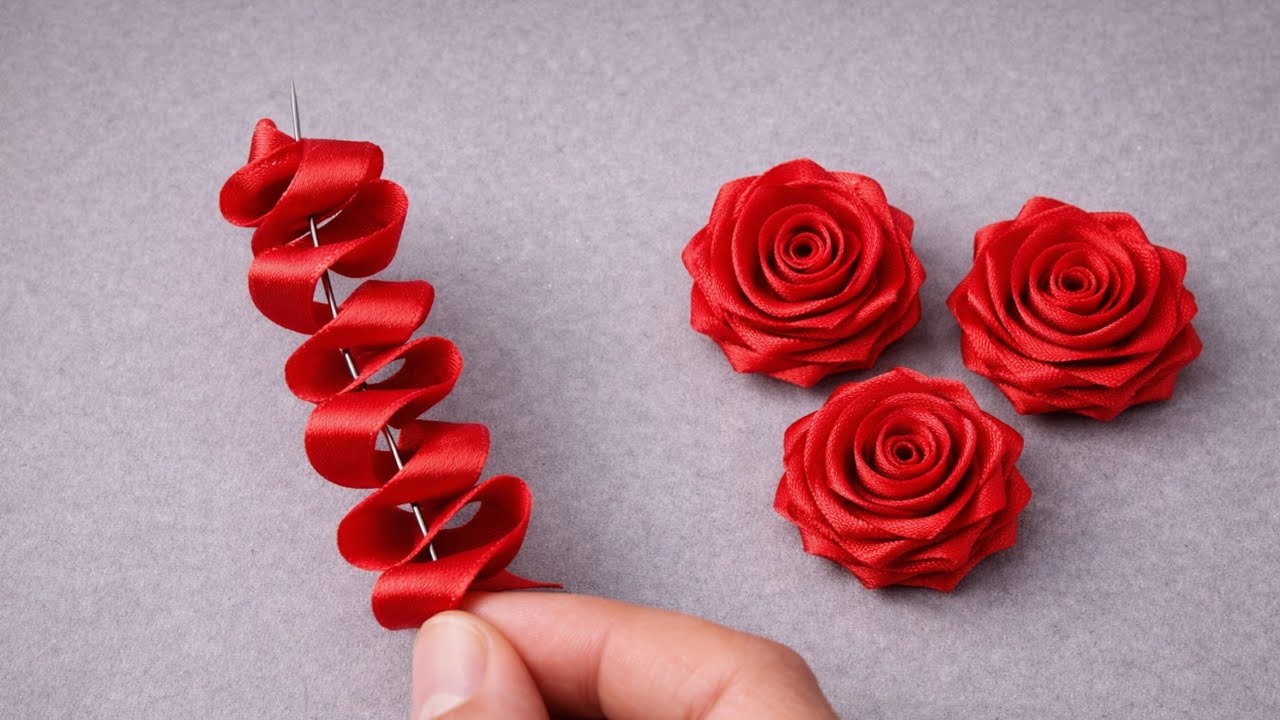 Ribbon Flowers / How to make ribbon flowers / Easy Making with Needle / Amazing Ribbon Trick 