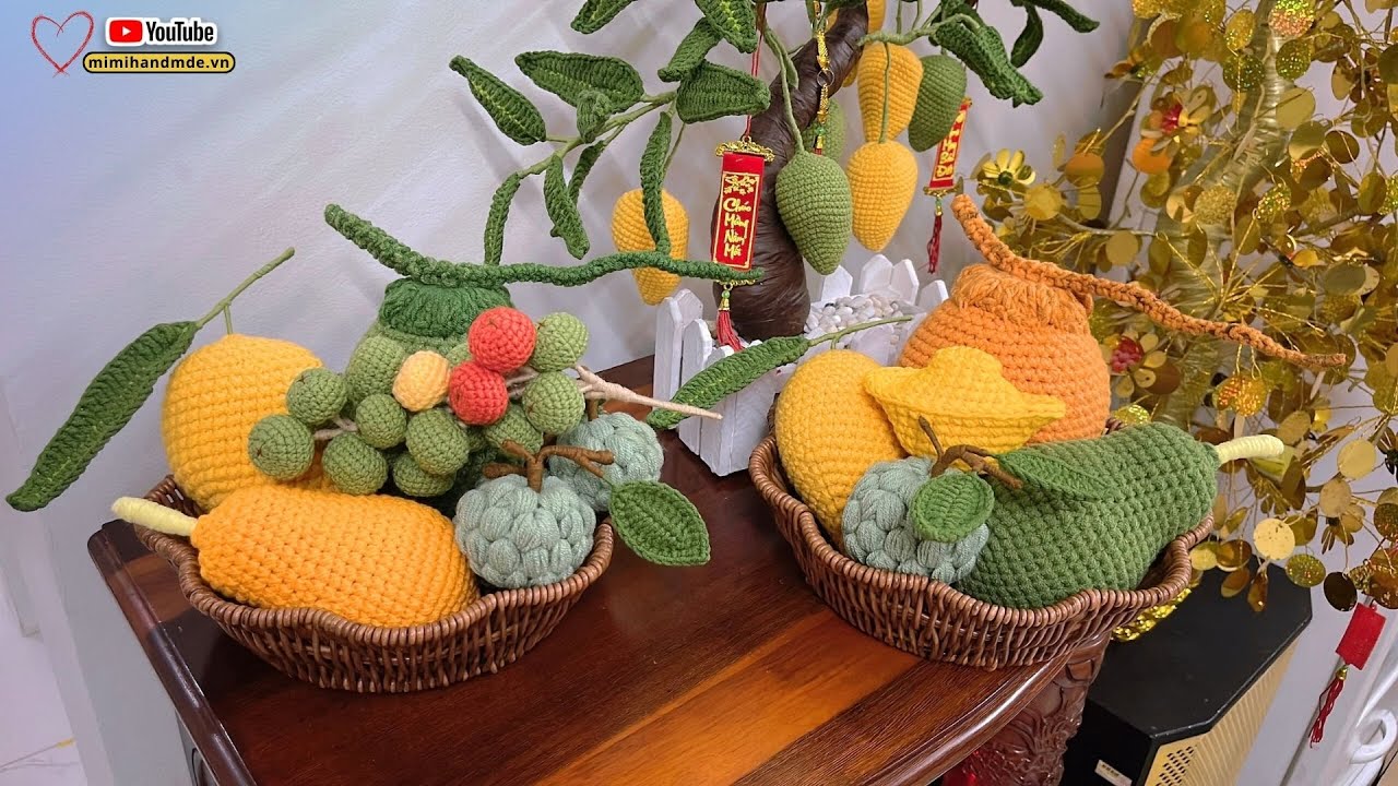 Móc Mâm Ngũ Quả “ CẦU - SUNG - DỪA - ĐỦ - XOÀI “ 🔥 Hướng Dẫn Móc Chùm Sung | Mimi Handmade