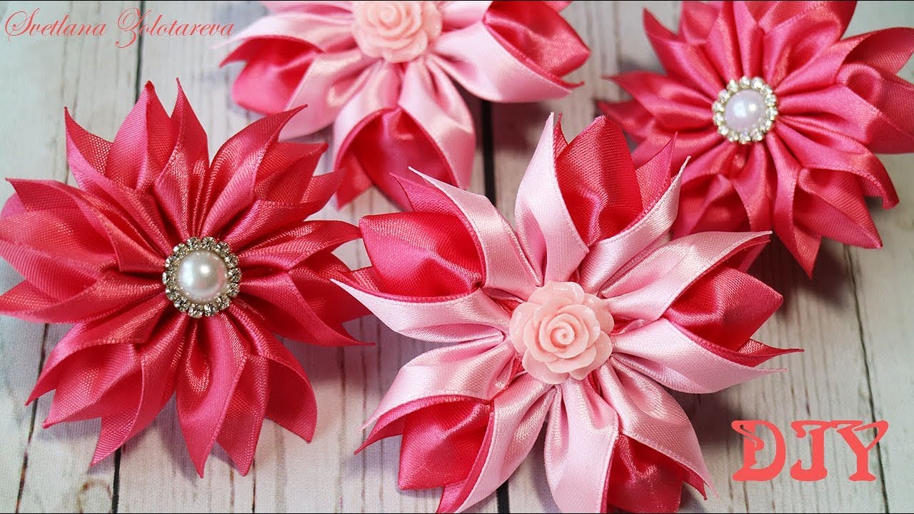 Простые цветы из ленты🌺 Канзаши 🌺DIY🌺 Svetlana Zolotareva