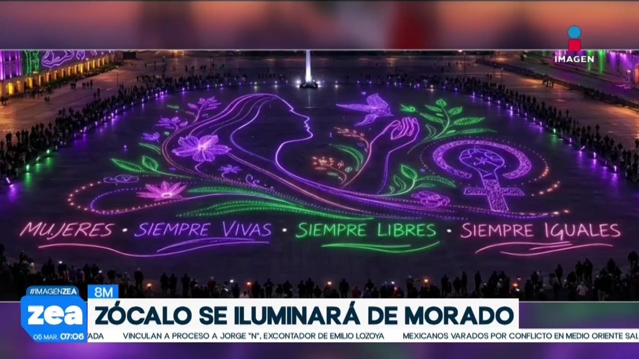 El Zócalo de la CDMX se iluminará de morado por el Día Internacional de la Mujer