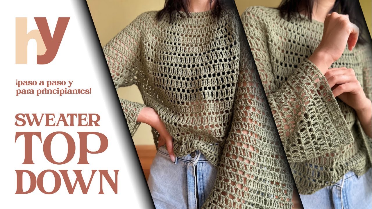 ¡Aprende a tejer sweater top down para principiantes! | Crochet paso a paso