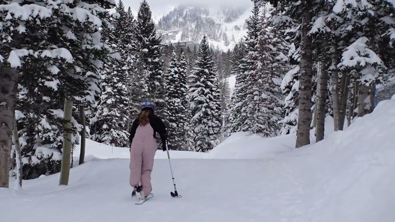Amputee 3 track skiing for the first time!