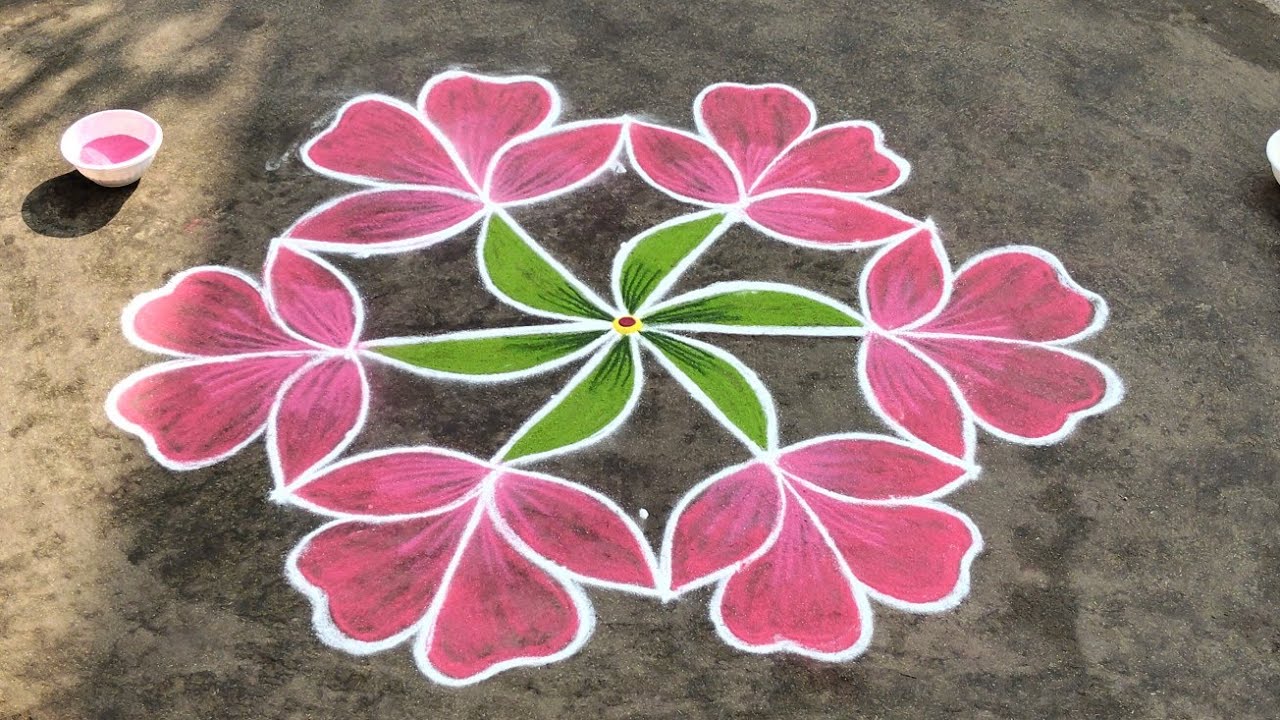 Beautiful flowers rangoli kolam 5*3/ Masi matha special Rangoli kolam 