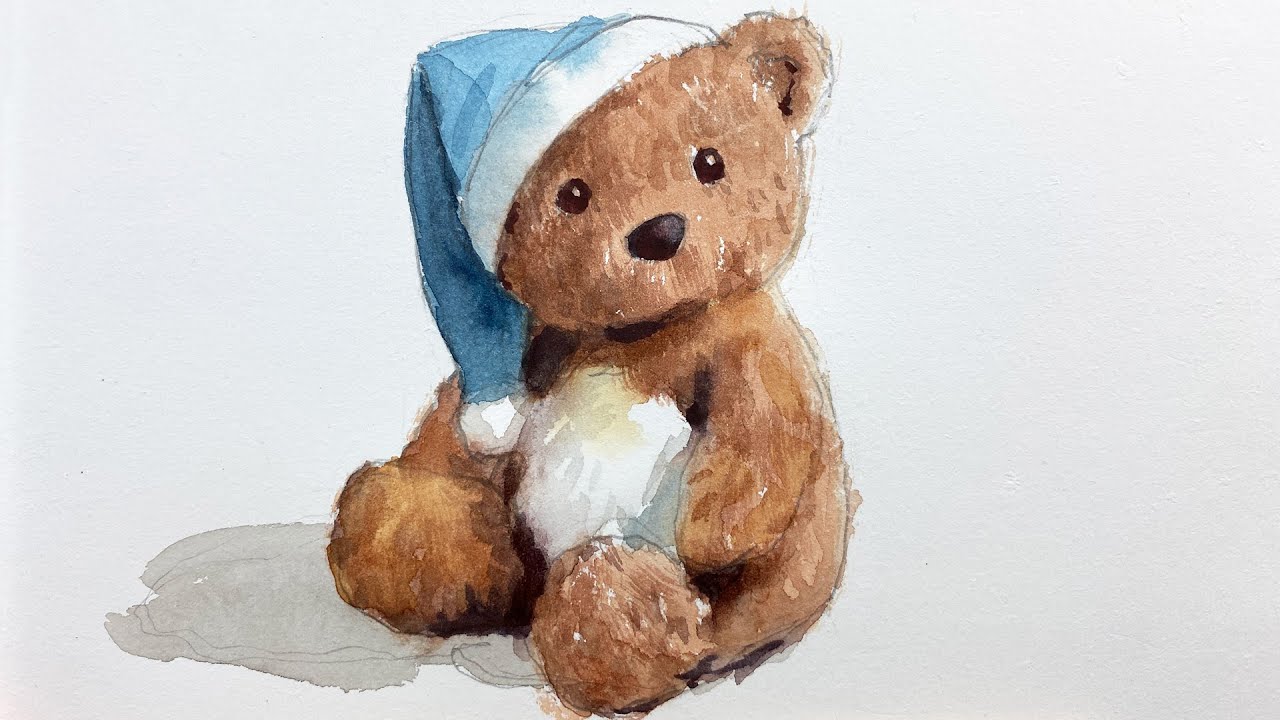 Relaxing Watercolor - How to Draw and Paint a Teddy Bear for Beginners