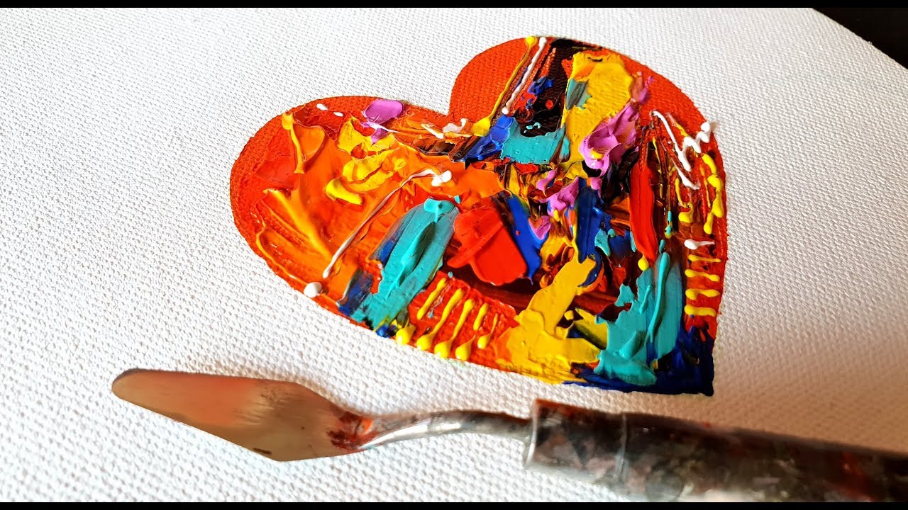 Abstract Painting / Painted Little Heart / Colorful / Demo in Acrylics