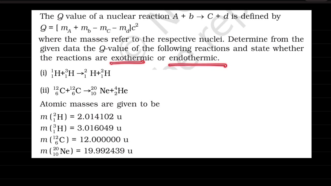 Значение Q ядерной реакции A + b &rarr; C + d определяется формулой Q = [ mA + mb &minus; mC &minus; md]c&sup2;, где