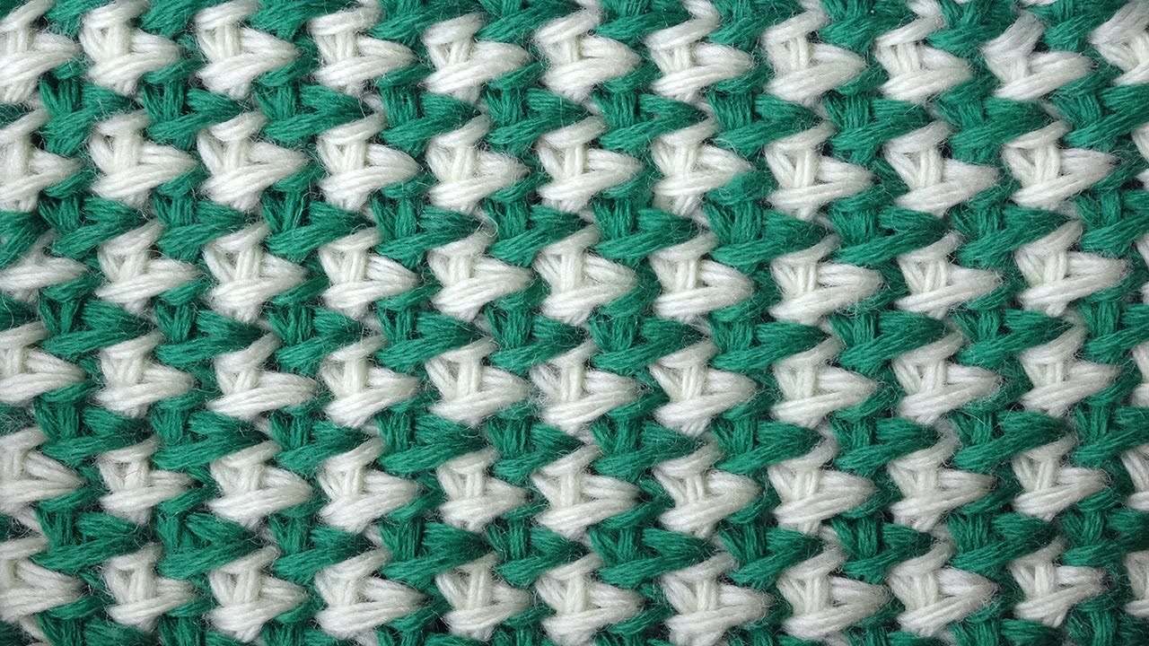 Tunisian crochet pattern Двухцветная путанка Тунисский узор крючком 5
