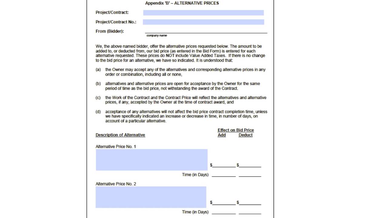 BCDC2: Standard Documents and Guidelines for Stipulated Price Bids