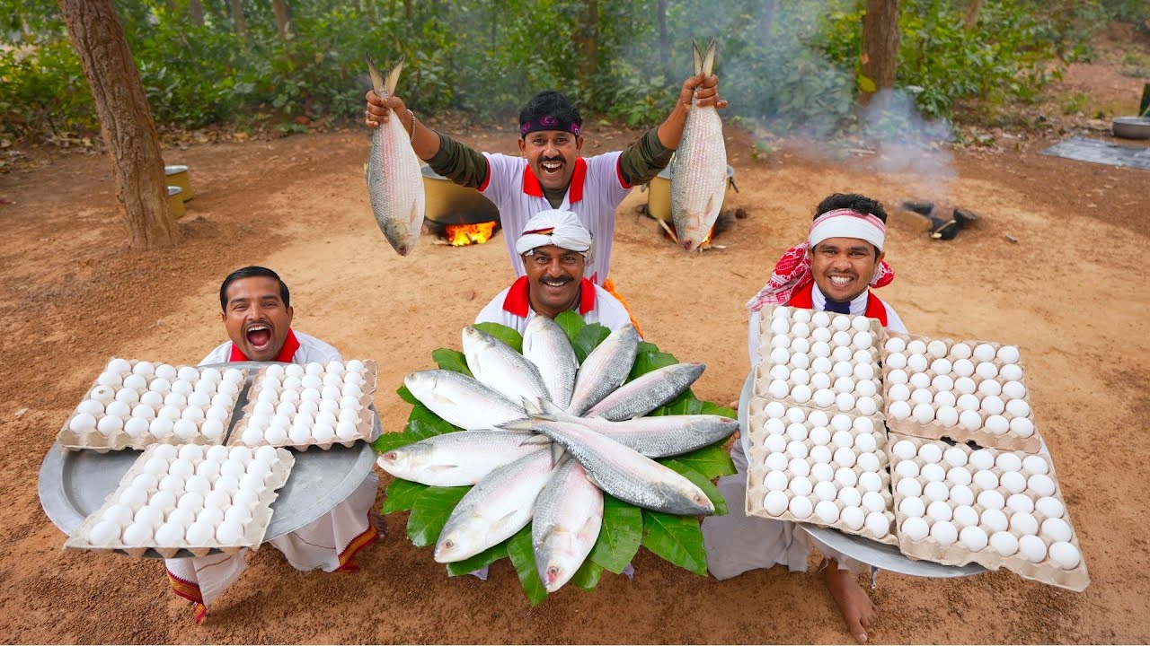 Big size Hilsha Fish cutting and cooking for village people | Sorshe Posto Ilish mach ranna
