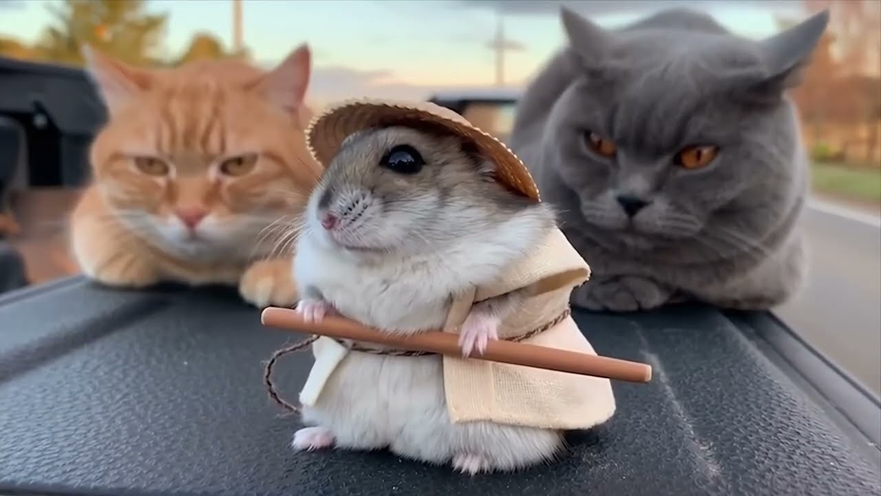 Zwei Katzen Und Ihr Hamster-Meister