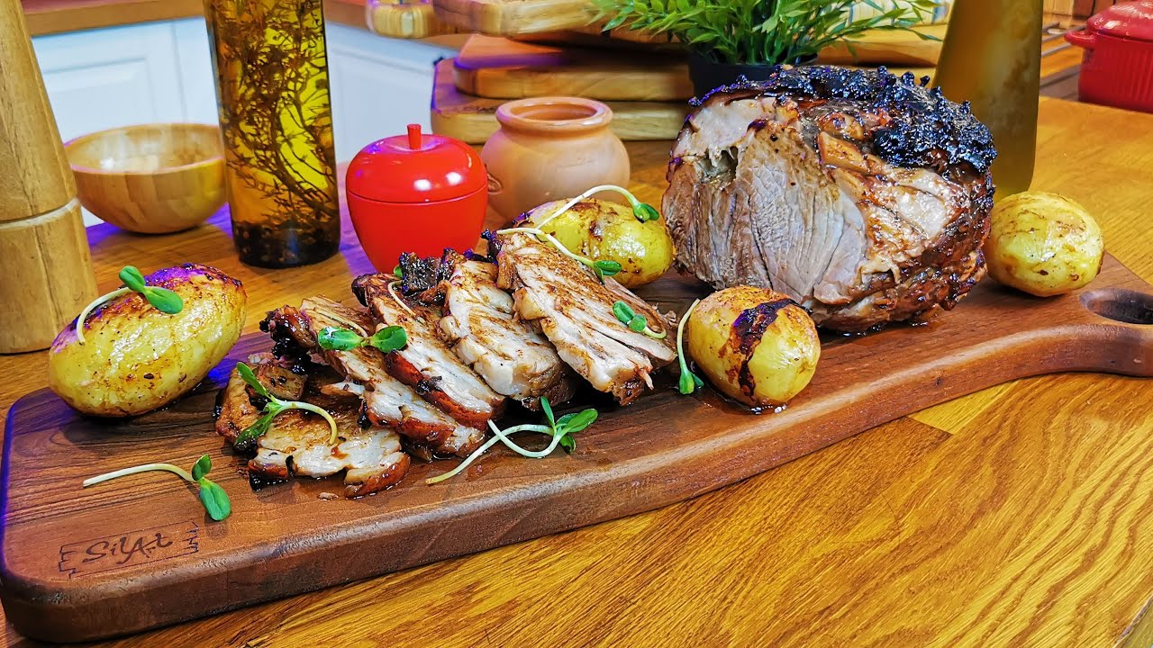 🍖 Jambon de Porc COPT cu Sos de Magiun si Cuisoare + Cadou de Craciun - Tocatoare Hand Made - SiLArt