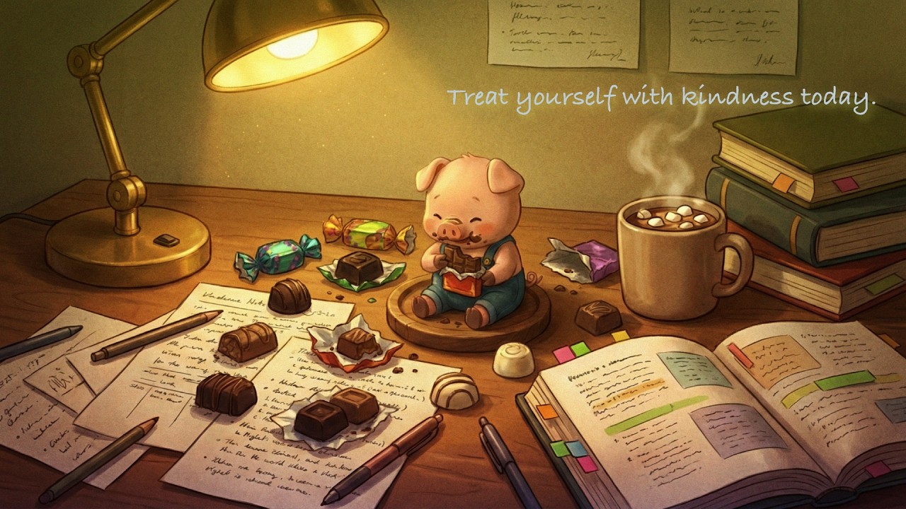 Treat yourself with kindness today. 🍫 Sweet Study with Pippin
