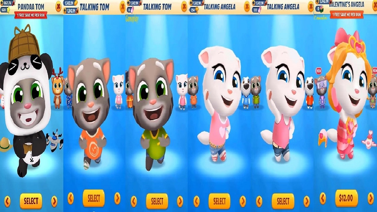Talking Tom Gold Run PARTY PARADE VS Lava Escape Tom VS Panda Tom VS Angela Old VS New outfit