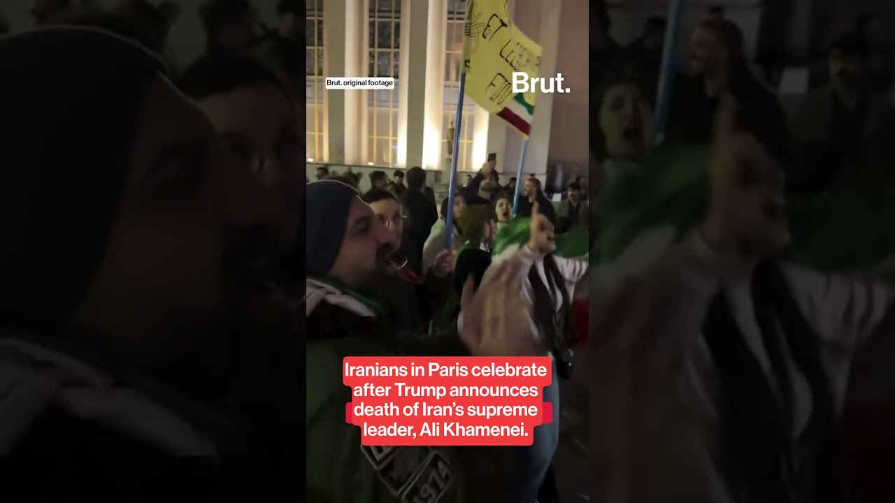 Iranians in Paris celebrate after the death of Iran's supreme leader.