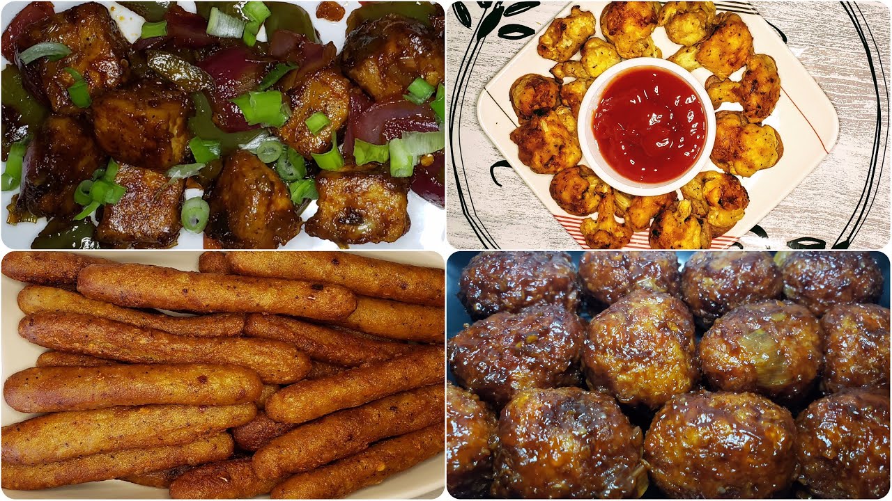4 Easy Party Snacks | Quick Snacks/ Starters  | Vegan Recipes