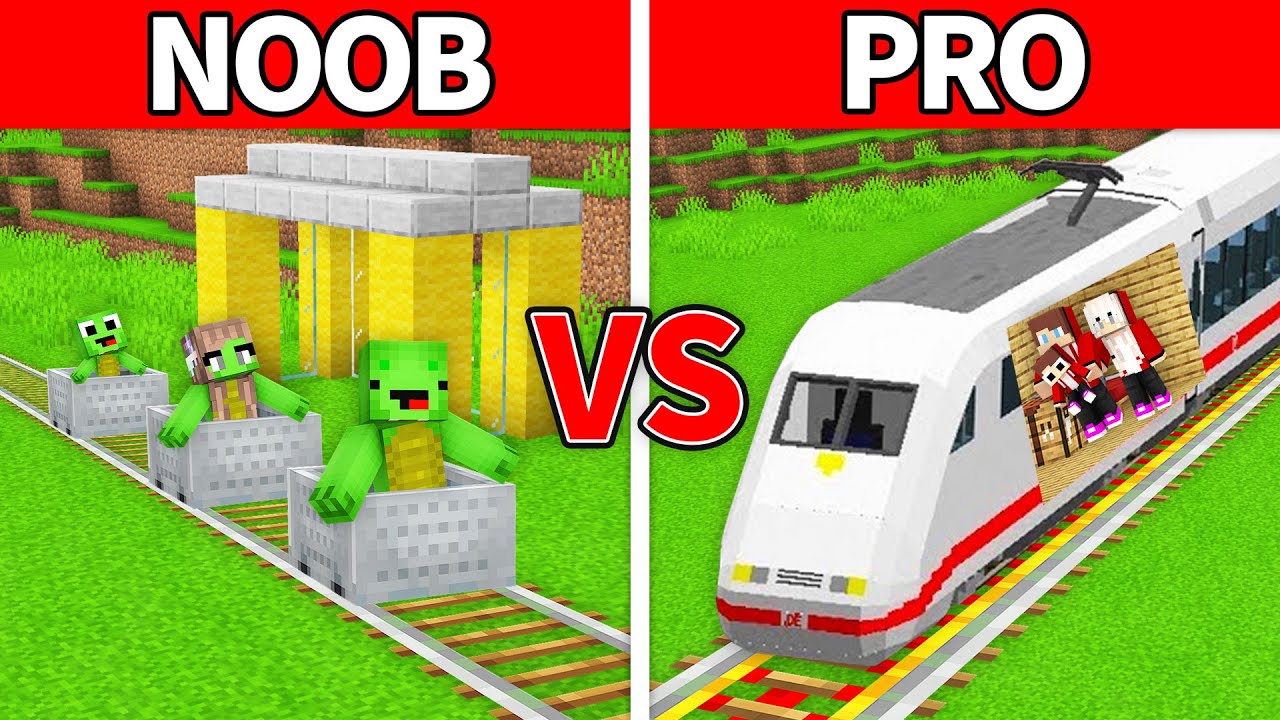 Mikey Family & JJ Family - NOOB vs PRO : Train House Build Challenge in Minecraft (Maizen)