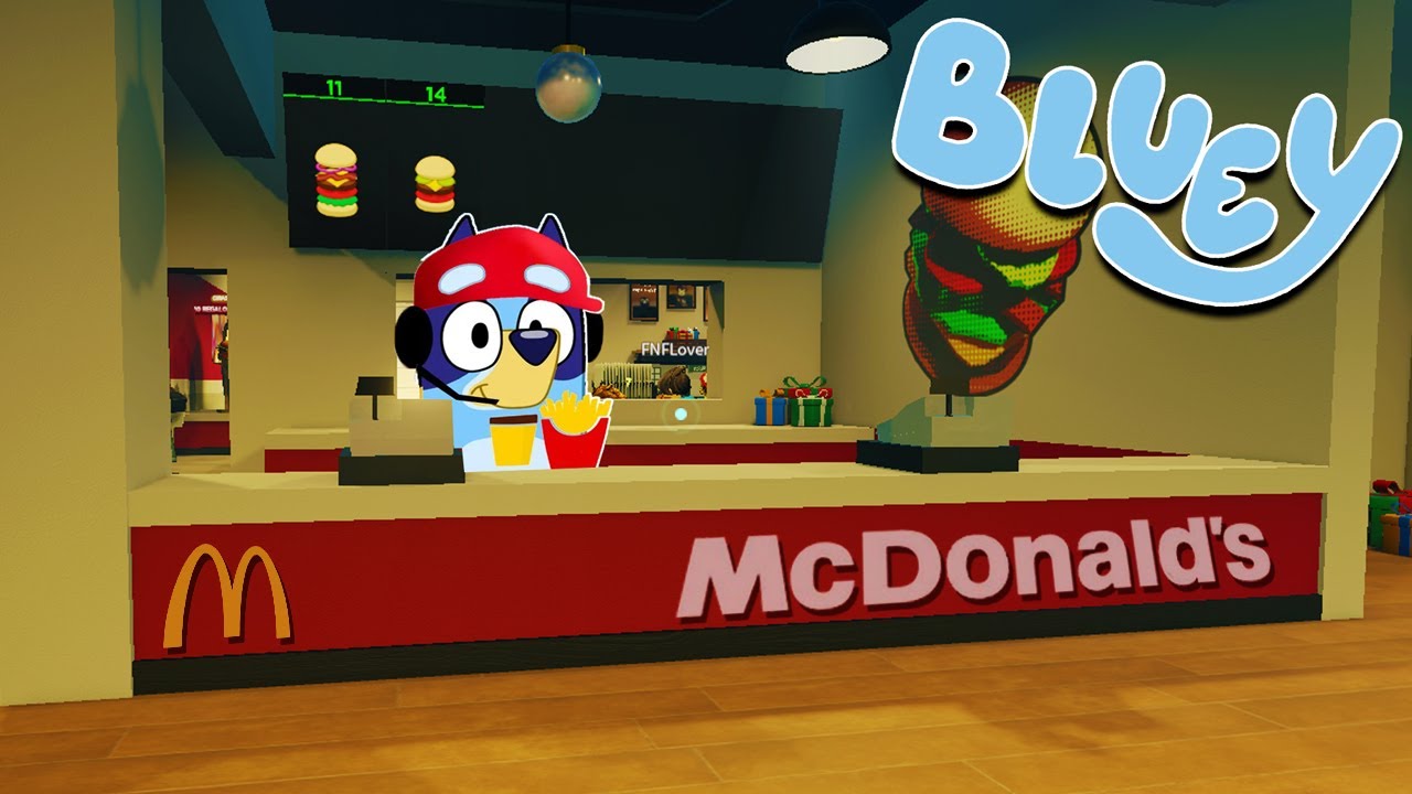BLUEY ENSEÑA a sus AMIGOS a TRABAJAR en el MCDONALDS | Las Aventuras de BLUEY en ROBLOX!