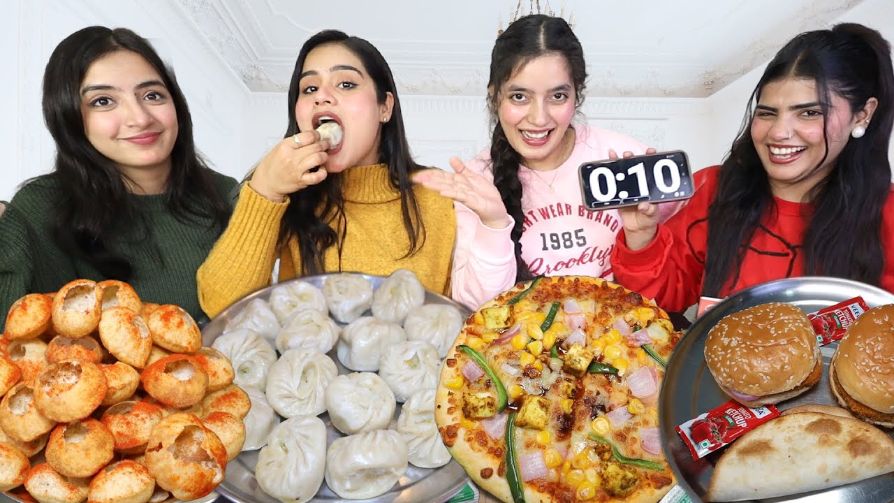 Golgappa, Momos, Korean Pizza, Burger, Quesadilla, Brownie Food Challenge/All item Finish in Seconds