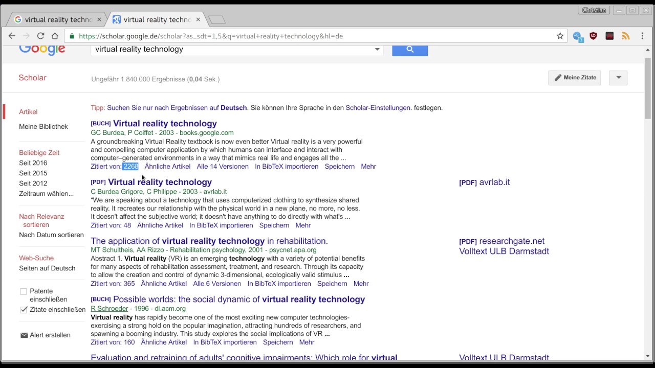 Mit Google Scholar Literatur suchen
