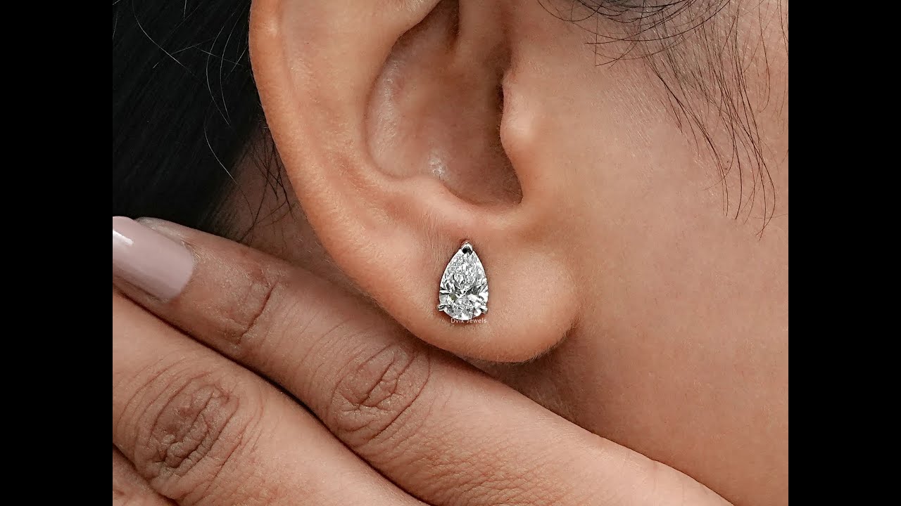 Pear Lab Grown Diamond Stud Earring @Dvik-Jewels